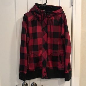 Pink & Black Hooded Flannel Sweatshirt Jacket